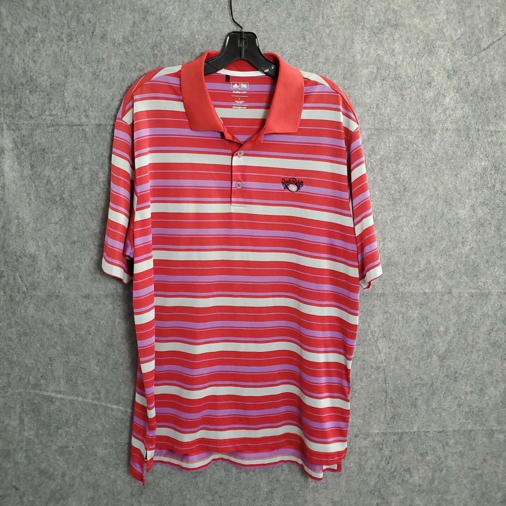 Adidas Mens Golf ClimaLite Polo Shirt L Red Striped Polyester Casual Performance